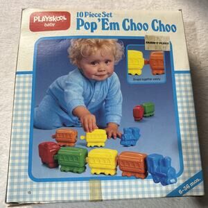 Vtg Playskool Baby Pop 'Em Choo Choo 10 Piece Set TRAINS New Original Box 80s